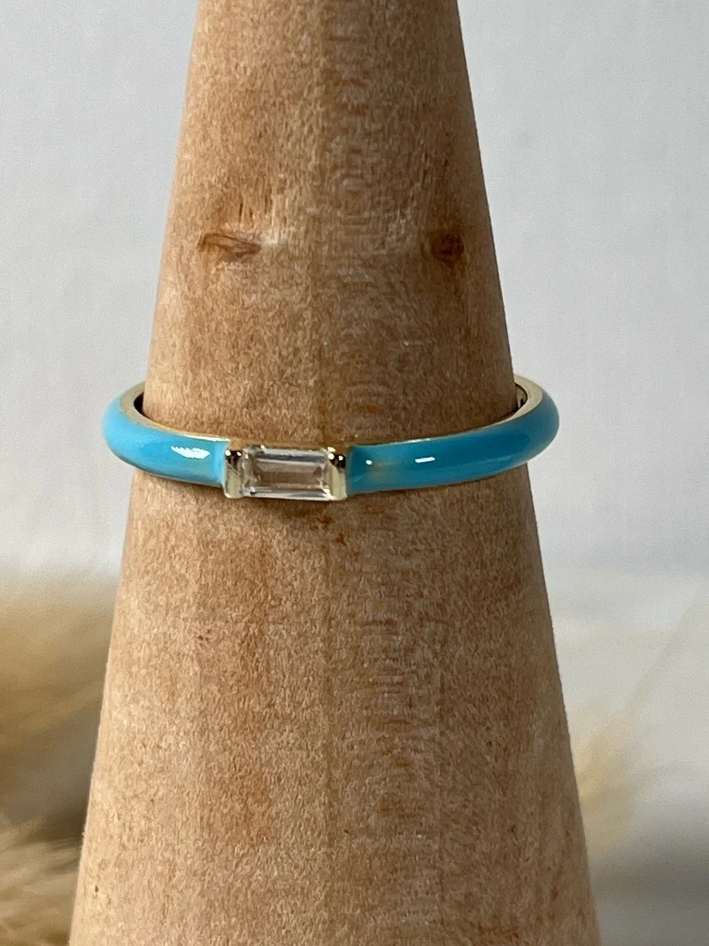 Gold Plated 925 Sterling Silver Turquoise Colored Enamel Ring CZ Size 7